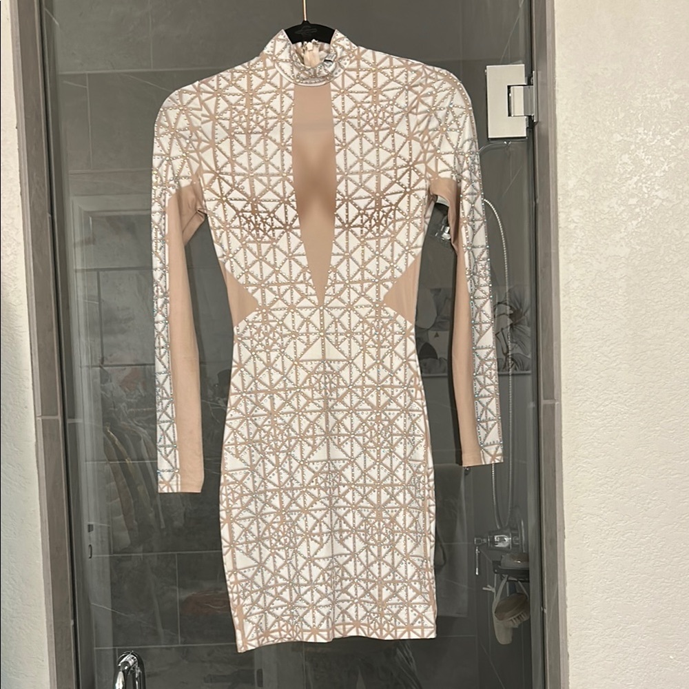 Elegant Beige Geometric Dress